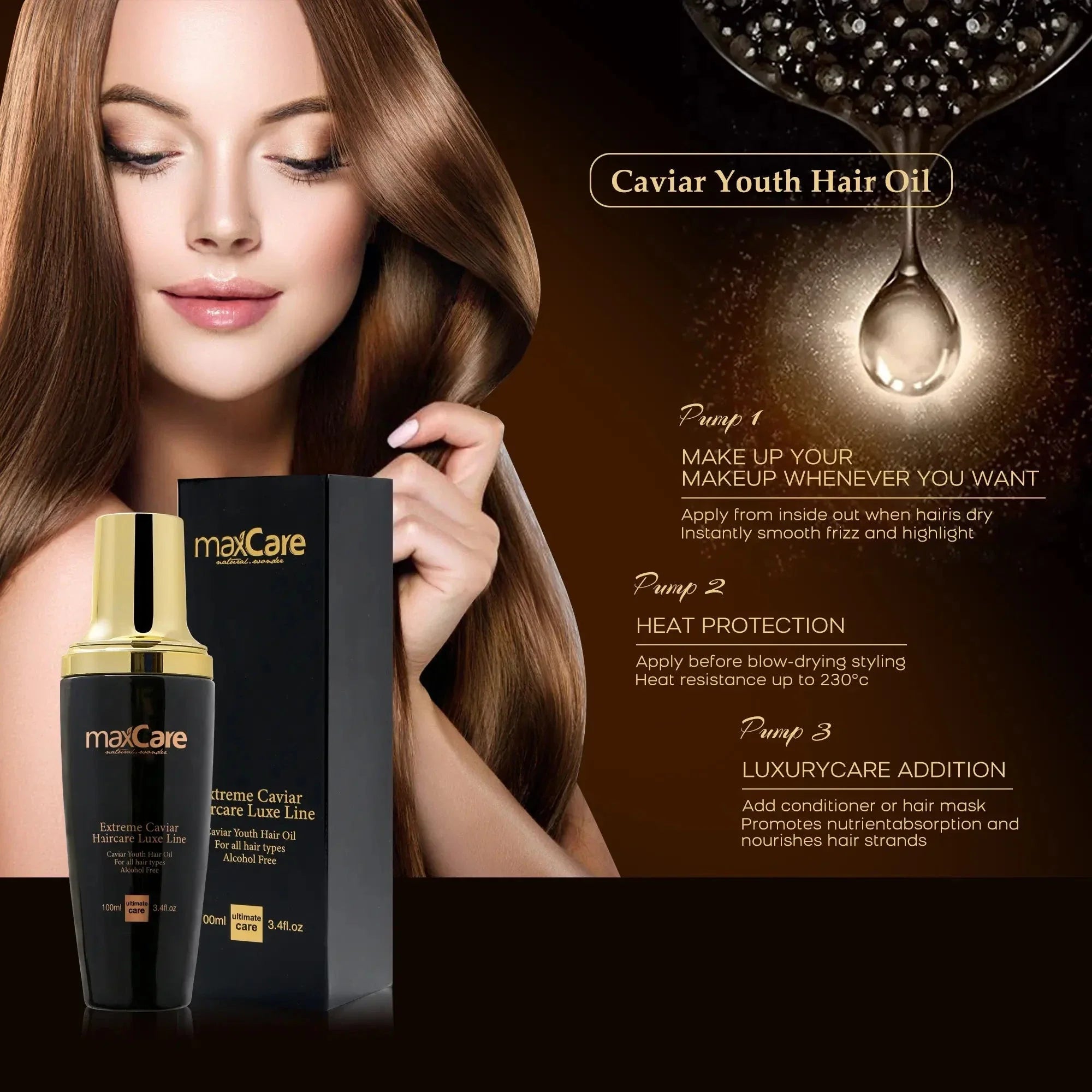 MaxCare MaxCare Caviar Youth Hair Oil Serum Hair Treatment 100ml 8054141860281